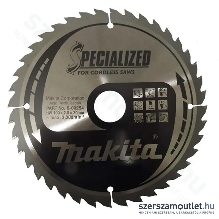 MAKITA SPECIALIZED Körfűrésztárcsa akkus gérvágóhoz 190x30 mm Z40 (B-09254)