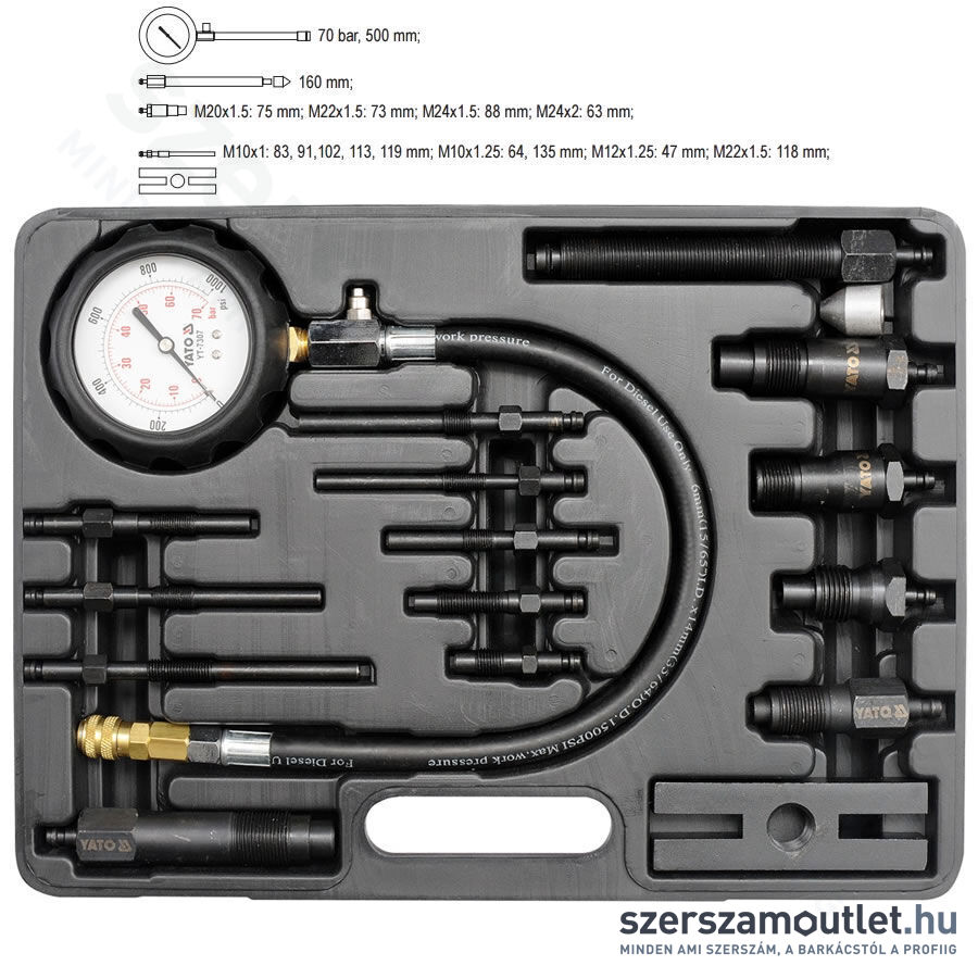 YATO Kompressziómérő óra diesel motorokhoz (70 bar) (YT-7307)