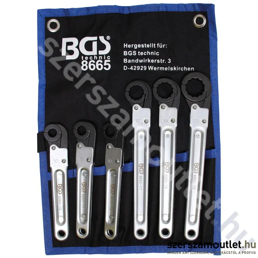 BGS Speciális racsnis kulcs készlet 10-22mm, 6 darabos, nyitható (BGS-8665)