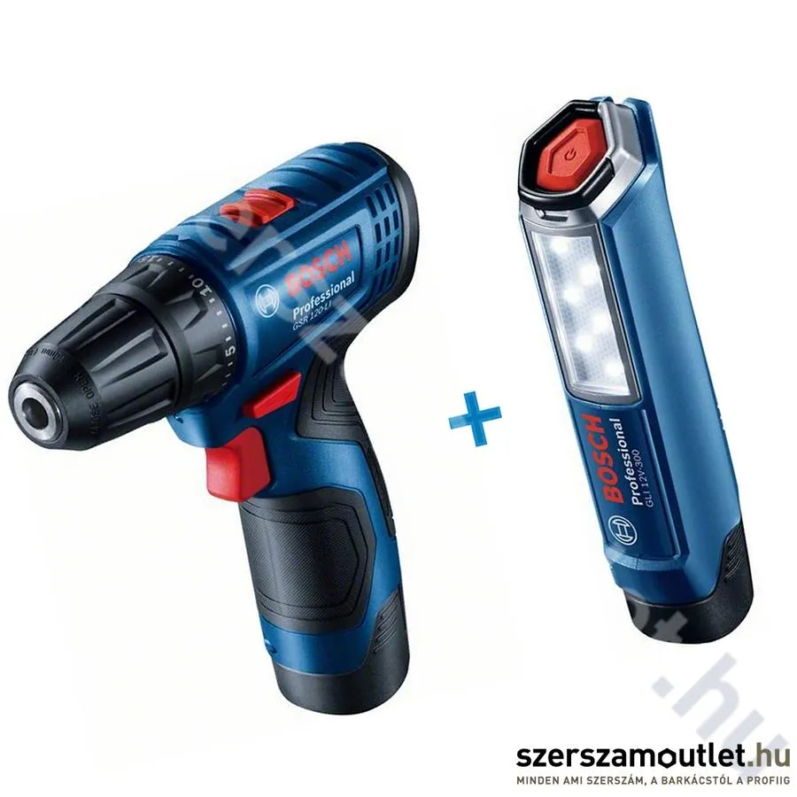 BOSCH GSR 120-LI Akkus fúrócsavarozó + GLI 12V-300 Lámpa kofferben (2x12V/2.0AH) (06019G8004)