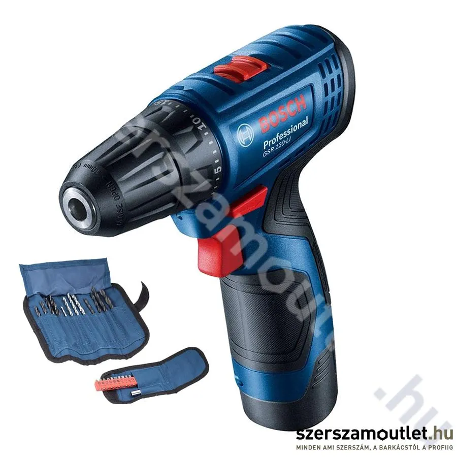 BOSCH GSR 120-LI Akkus fúrócsavarozó kofferben + 23 részes fúróklt. (2x12V/2.0AH) (06019G8002)