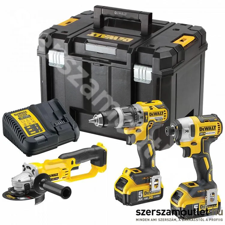 DEWALT DCK383P2T-QW Akkus gépszett DCD796 + DCF887 + DCG412, TSTAK kofferben (2x5,0Ah/18V)