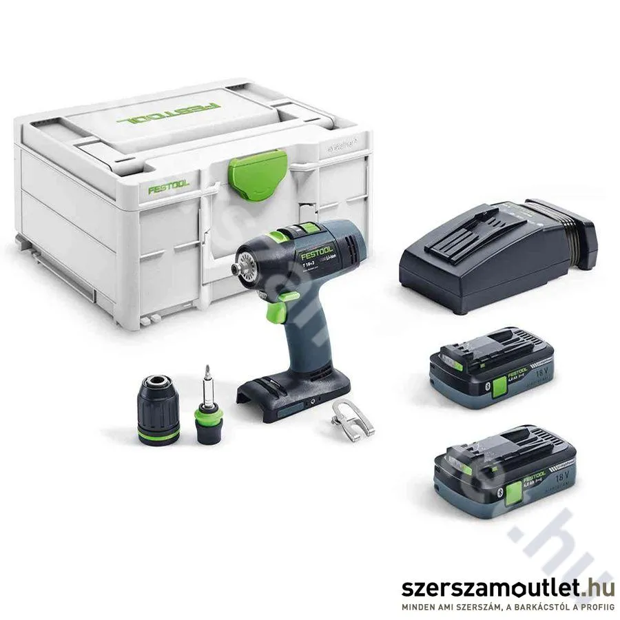 FESTOOL T 18+3 HPC 4,0 I-Plus Akkus fúró-csavarbehajtó (2db 18V, 4Ah)