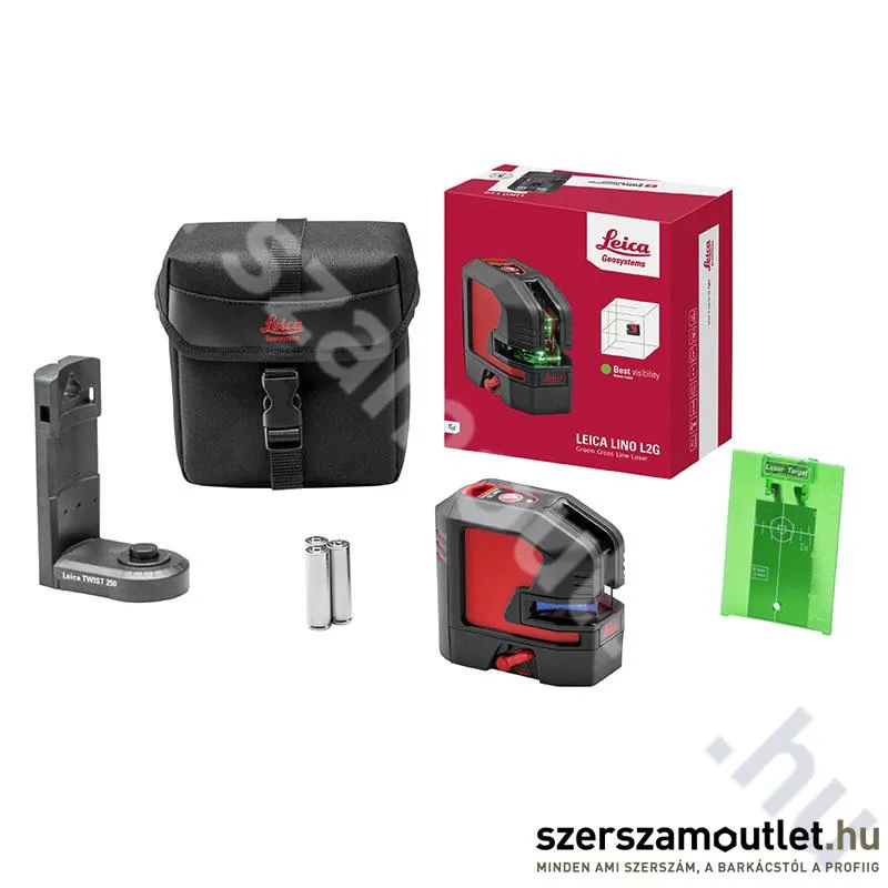 LEICA Lino L2Gs zöld vonallézer (alkáli elemcsomag, mágneses adapter, céltábla)