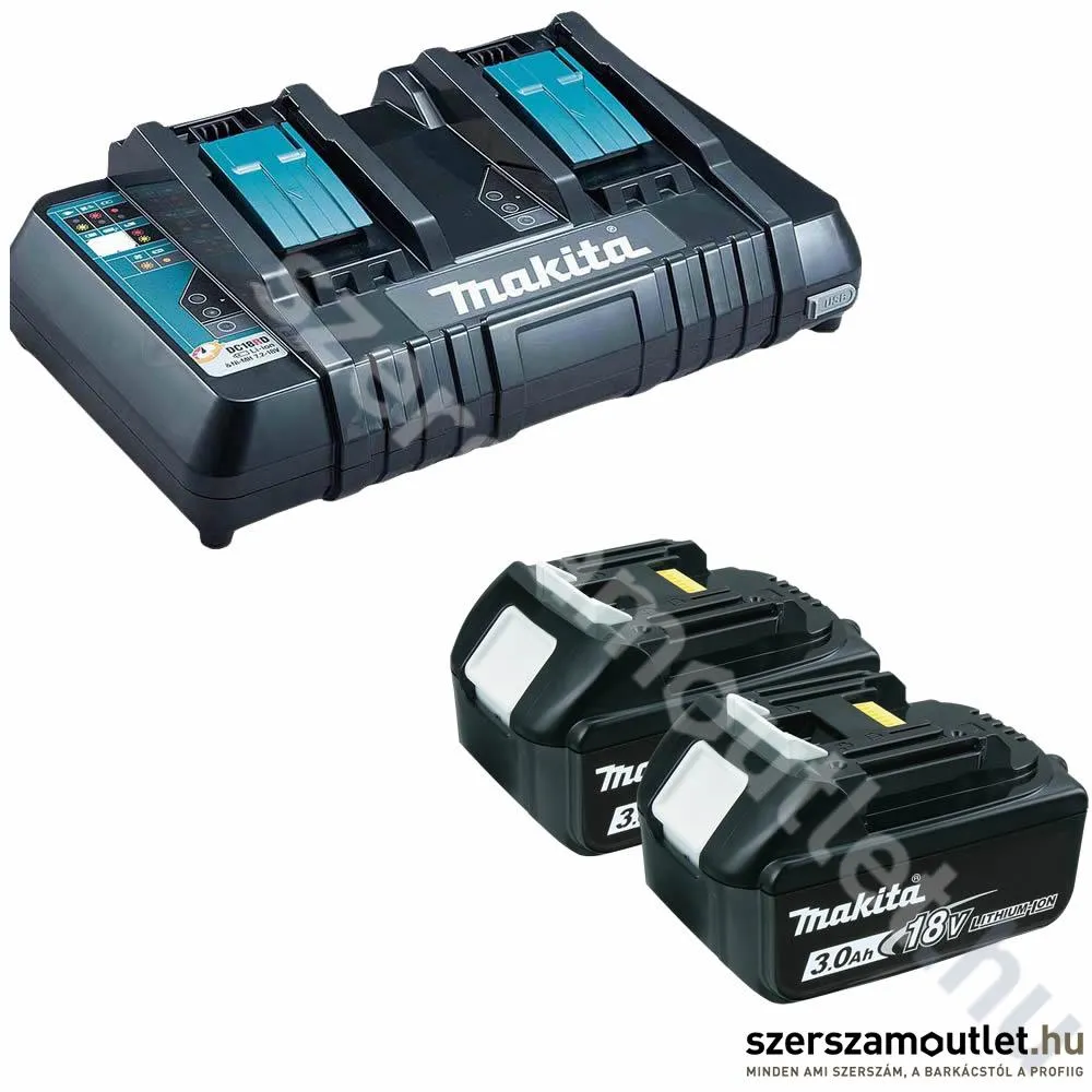 MAKITA 2db BL1830 akkumulátor + DC18RD Dupla töltő csomag (18V Li-ion 2x3,0Ah) (eredeti)