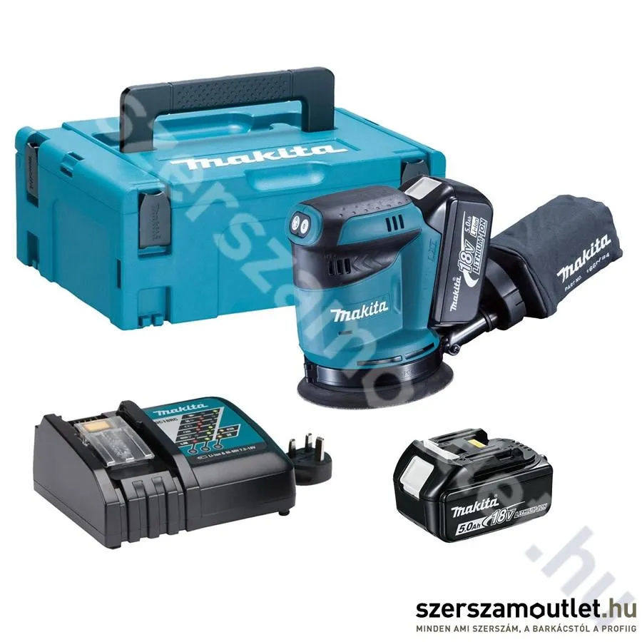 MAKITA DBO180RTJ Akkus excentercsiszoló MAKPAC kofferben 2db(18V 5,0Ah)akku+töltő