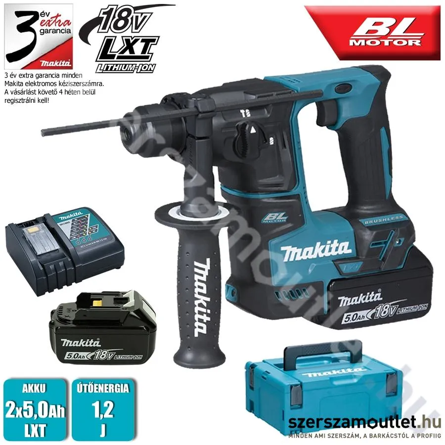 MAKITA DHR171RTJ Akkus szénkefementes SDS-Plus fúrókalapács 1,2J MakPac kofferben (2x18V/5,0Ah)