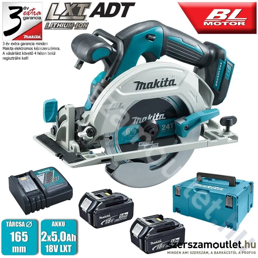 MAKITA DHS680RTJ Akkus szénkefementes körfűrész 165mm (2x5,0Ah/18V)