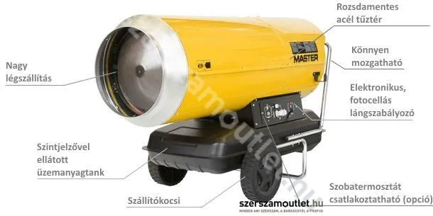 MASTER B230 Gázolaj üzemű hőlégfúvó, fűtőberendezés, magas nyomású, kémény nélküli (65kW)