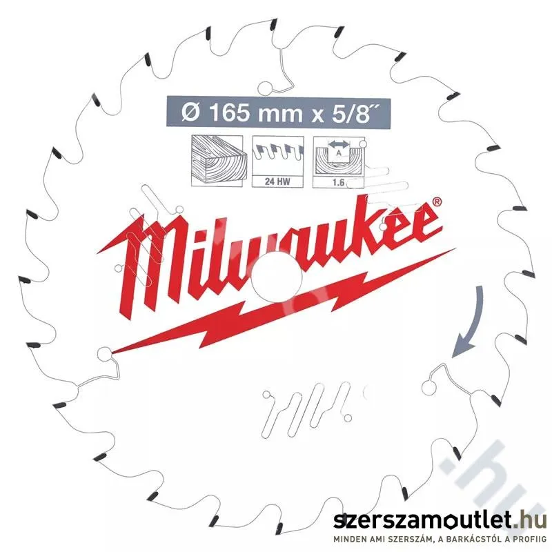 MILWAUKEE Körfűrészlap fához, akkumulátoros gépekhez 165x15,87/24 (4932471311)