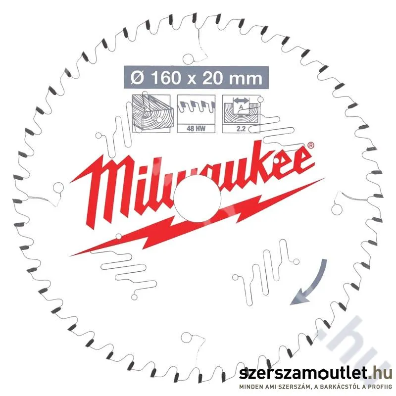MILWAUKEE Körfűrészlap hordozható gépekhez (Fához) 160x20mm/48 ATB