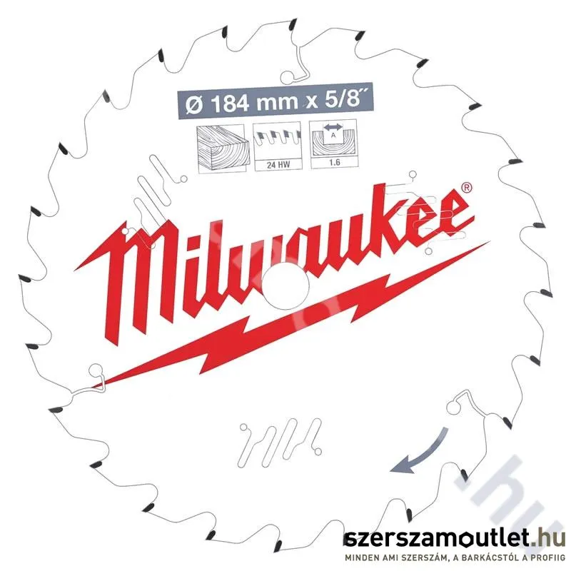 MILWAUKEE Körfűrészlap hordozható gépekhez (Fához) 184x15,87mm/24 ATB (4932471378)