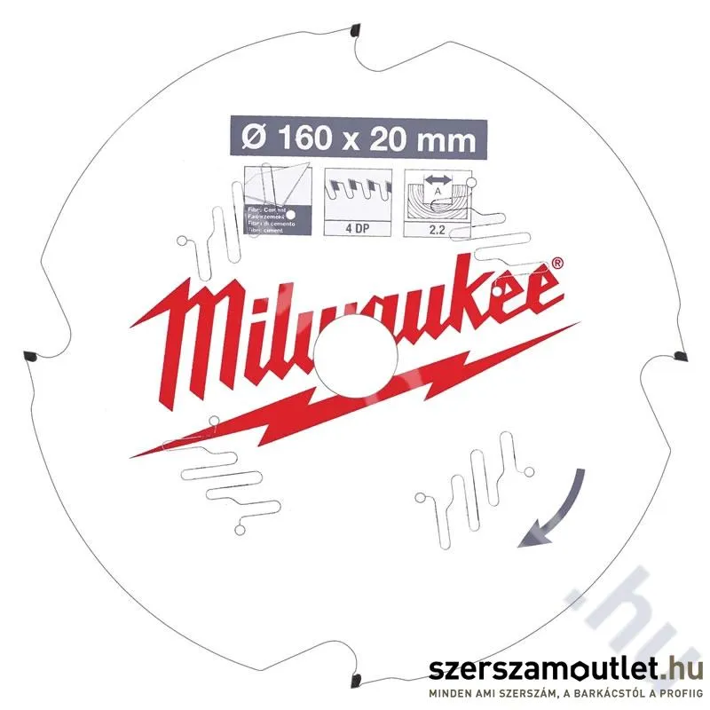 MILWAUKEE Körfűrészlap hordozható gépekhez (Fiber Cement) 160x20mm/4 D (4932471293)