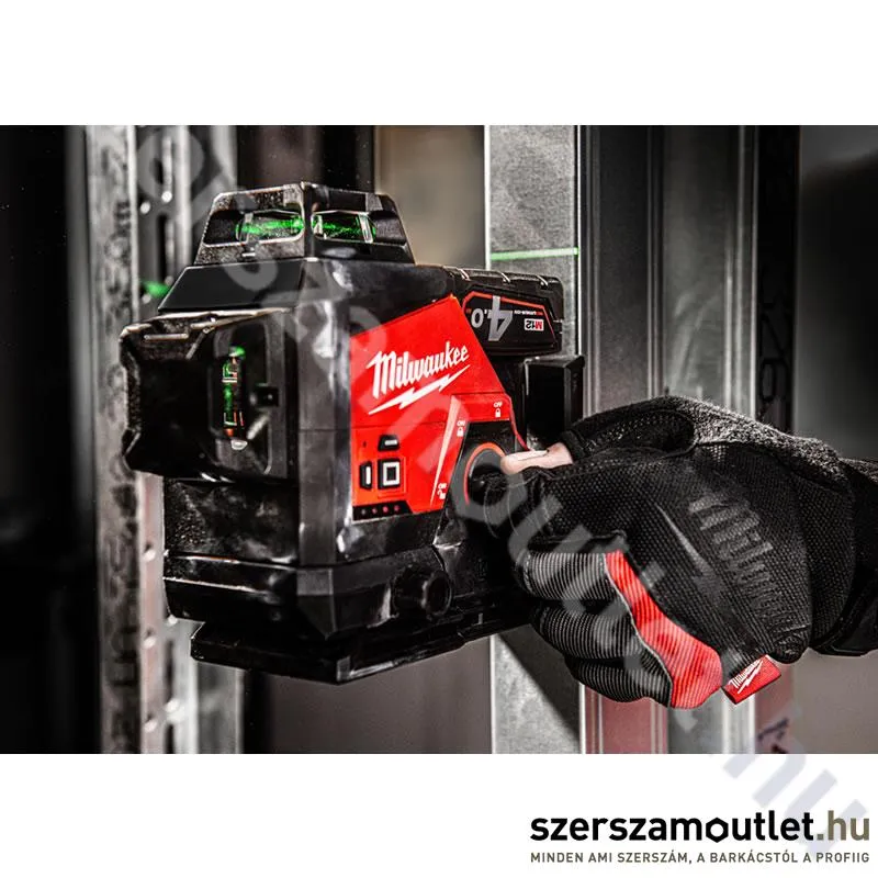 MILWAUKEE M12 3PL-0C Akkus 360° 3 síkú vonallézer ZÖLD, kofferben (12V) (Akku és töltő nélkül!)