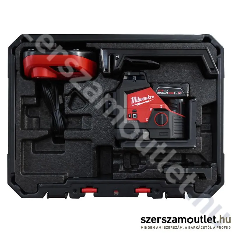 MILWAUKEE M12 3PL-401C Akkus 360° 3 síkú vonallézer ZÖLD, kofferben (1x4,0Ah/12V) (4933478102)