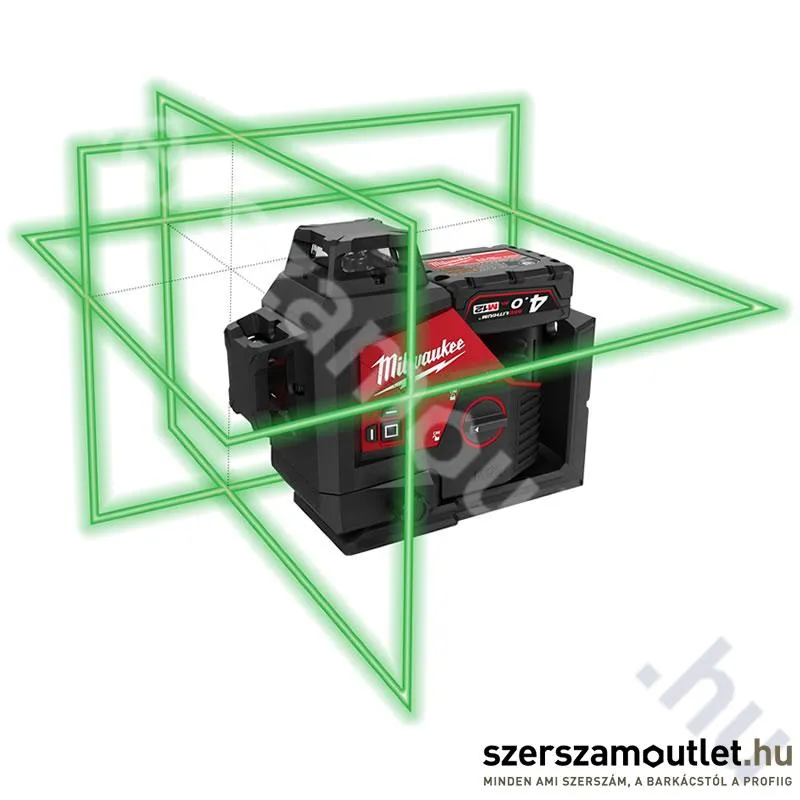 MILWAUKEE M12 3PL-401C Akkus 360° 3 síkú vonallézer ZÖLD, kofferben (1x4,0Ah/12V) (4933478102)