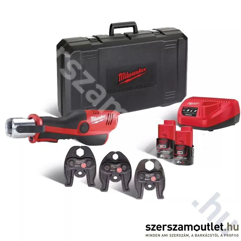 MILWAUKEE M12 HPT-202C M-KIT Hidraulikus prés készlet, M-profilú (15/22/28mm) (2x2,0Ah/12V)