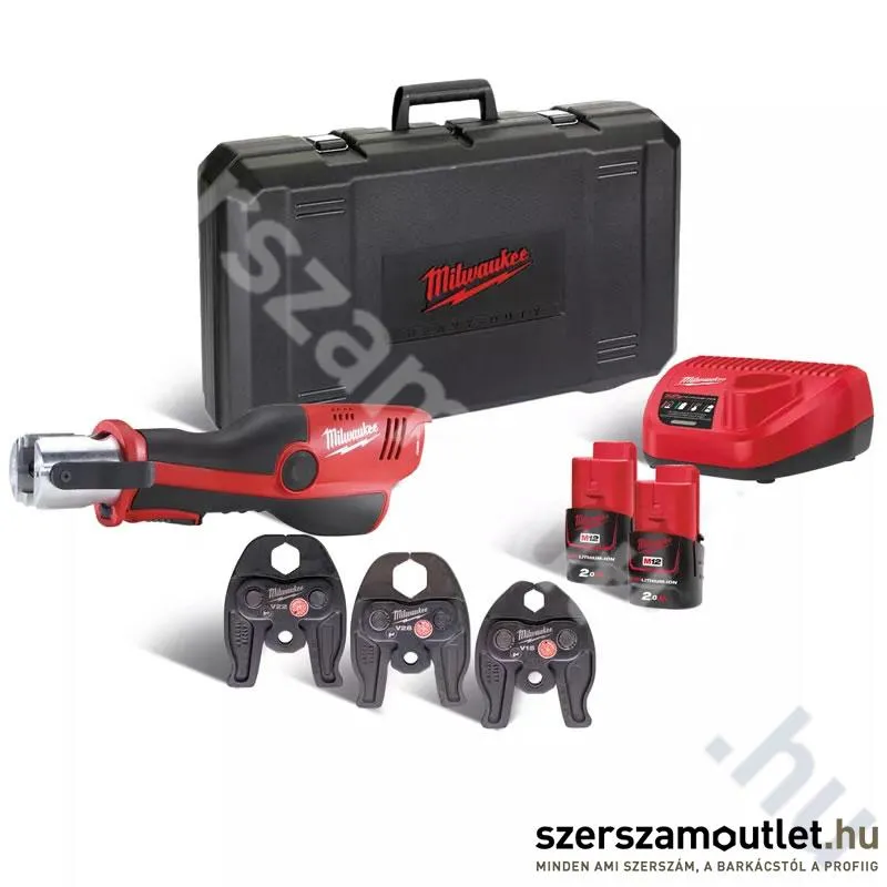 MILWAUKEE M12 HPT-202C V-KIT Hidraulikus prés készlet, V-profilú (15/22/28mm) (2x2,0Ah/12V)