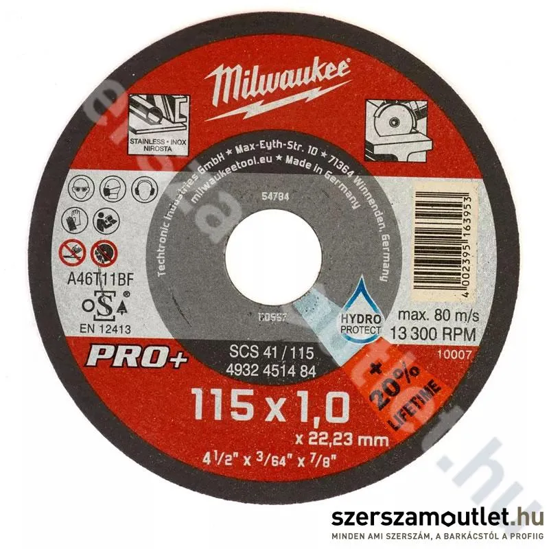 MILWAUKEE PRO+ 115x1,0 Inox vágókorong SCS 41/115 (4932451484)