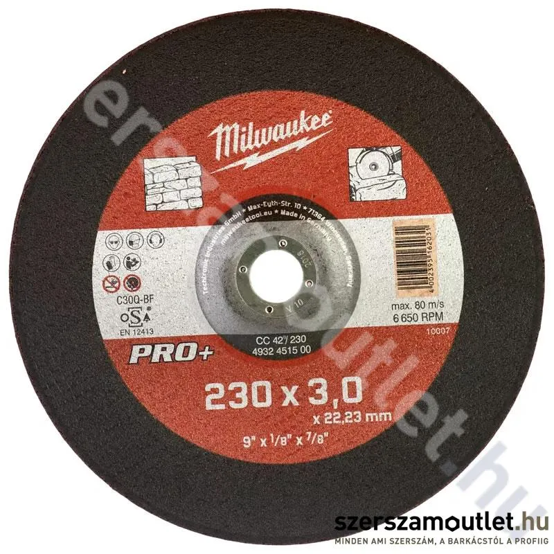 MILWAUKEE PRO+ CC42 Vágókorong (kőhöz) 230x3mm (4932451500)