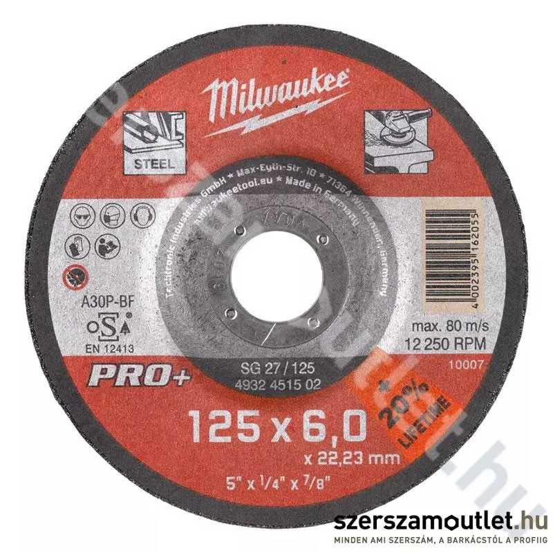 MILWAUKEE PRO+ SG27 Csiszolókorong fémhez 125x6mm (4932451502)