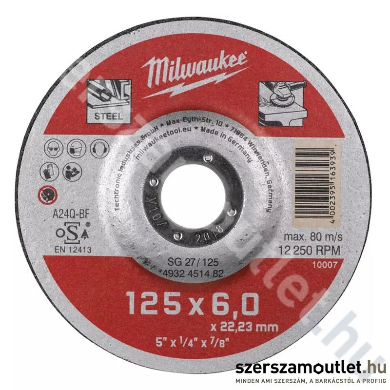 MILWAUKEE SG27 Csiszolókorong fémhez 125x6mm (4932451482)