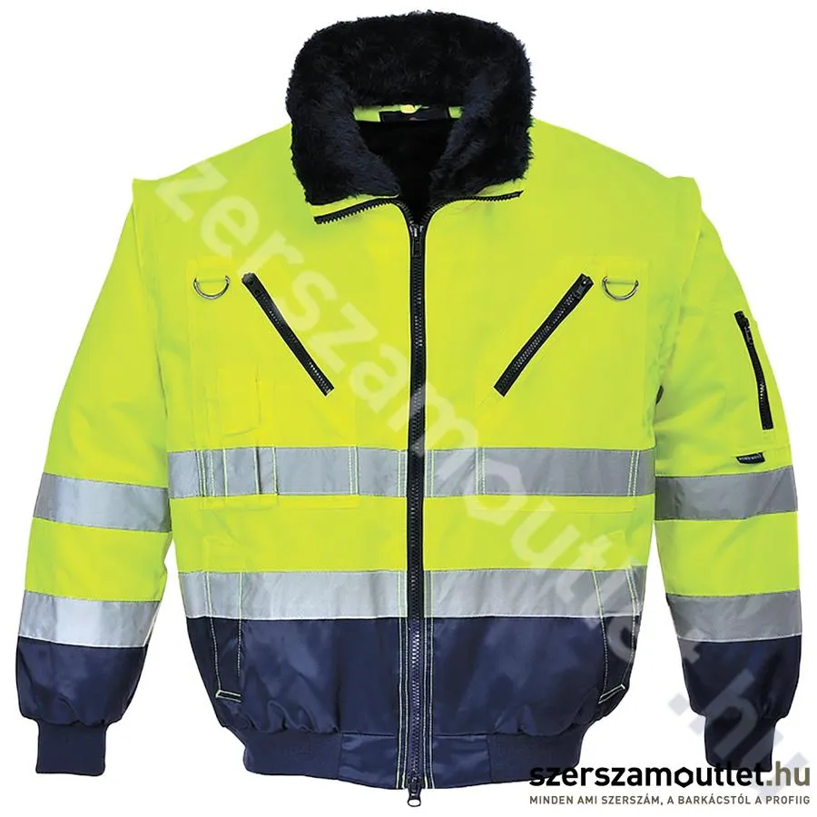 PORTWEST PJ50 Hi-Vis 3 az 1-ben Jól láthatósági pilóta kabát [Citrom/Tengerészkék] (PJ50YNR)