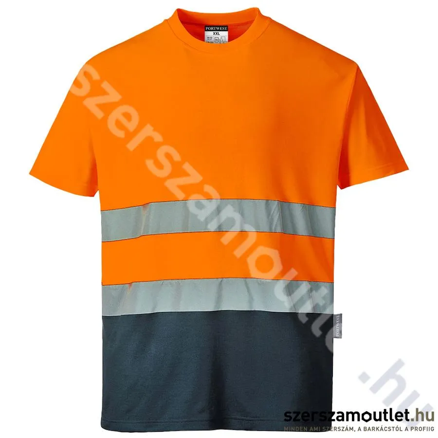 PORTWEST S173 COTTON COMFORT Kéttónusú póló [Narancs/Tengerészkék] (S173ONR)
