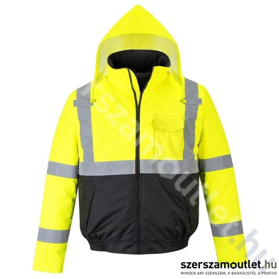 PORTWEST S363 Hi-Vis Kéttónusú jól láthatósági Bomber kabát [Citrom/Fekete] (S363YBR)