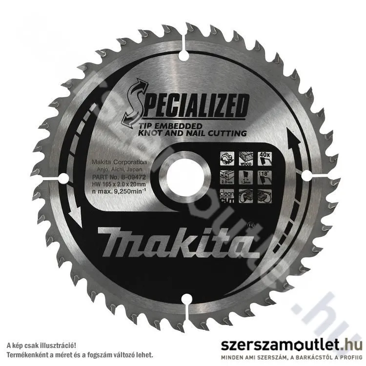 MAKITA SPECIALIZED (beágyazott fogú) Körfűrésztárcsa 165x20 mm Z40 (B-09472)