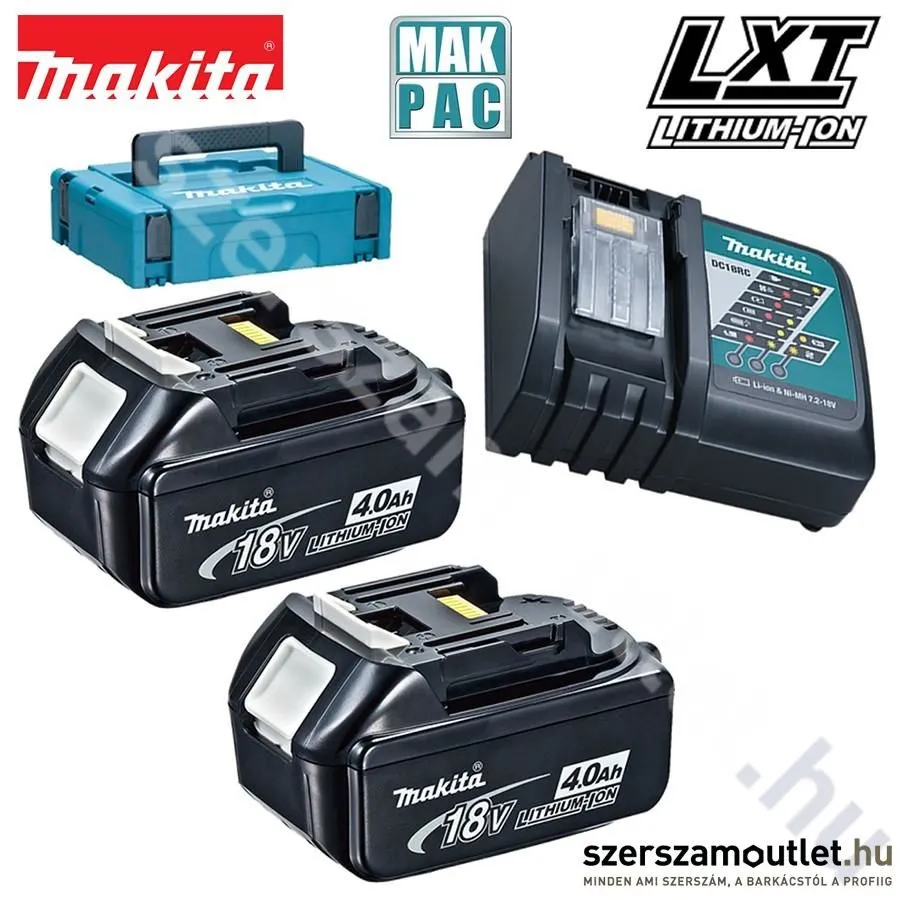 MAKITA (196866-5) akkumulátor 2db BL1840 szett Li-ion 18V/4,0Ah (eredeti) + DC18RC töltő + MAKPAC