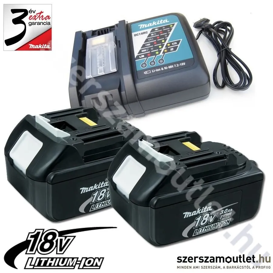 MAKITA 2db BL1830 akkumulátor + DC18RC töltő csomag (18V Li-ion 2x3,0Ah) (eredeti)