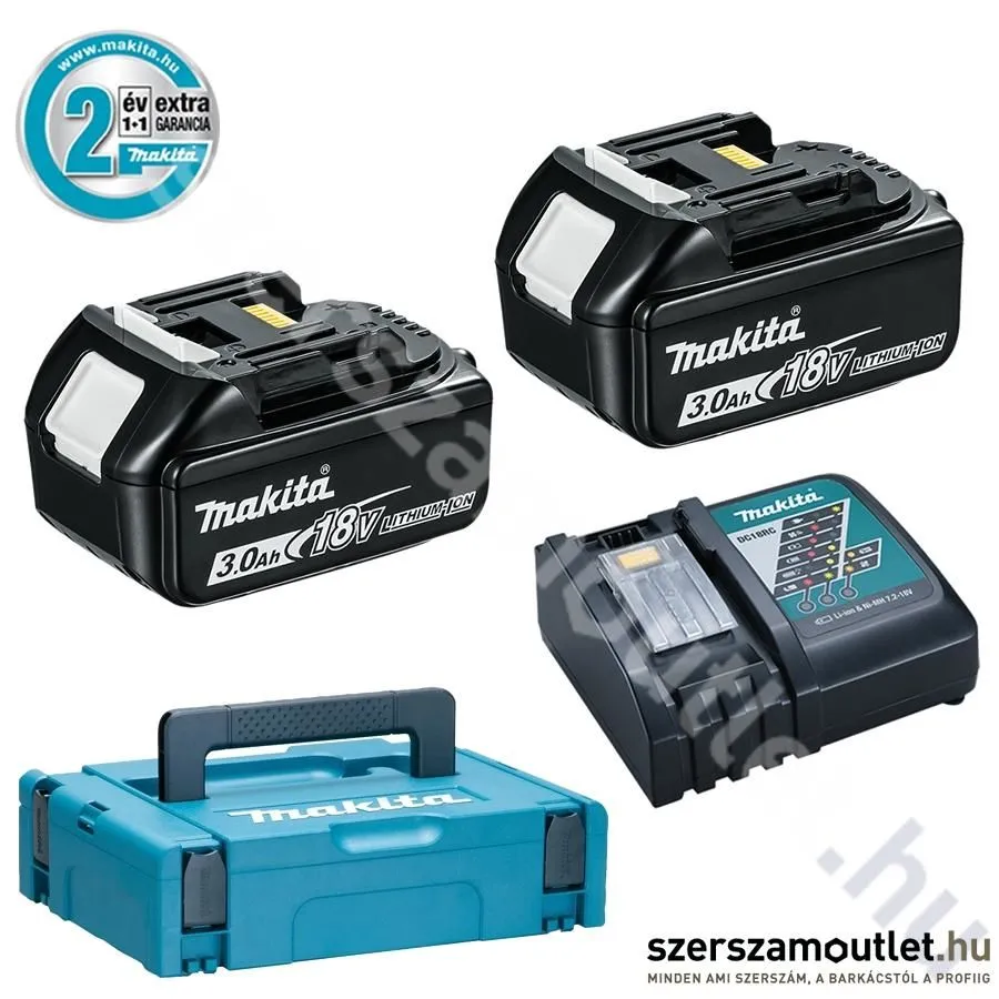 MAKITA 2db BL1830 Akku szett Li-ion 18V/3,0Ah + DC18RC töltő + MAKPAC koffer (197952-5)