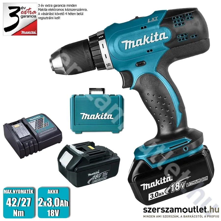 MAKITA DDF453RFE Akkus fúró-csavarbehajtó (2x3,0Ah/18V)