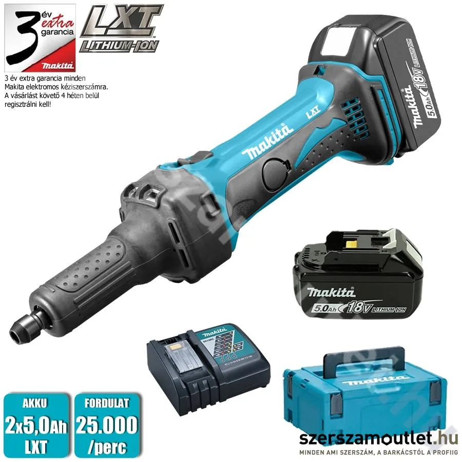 MAKITA DGD800RTJ Akkus egyenescsiszoló MAKPAC kofferben (2x18V/5,0Ah)