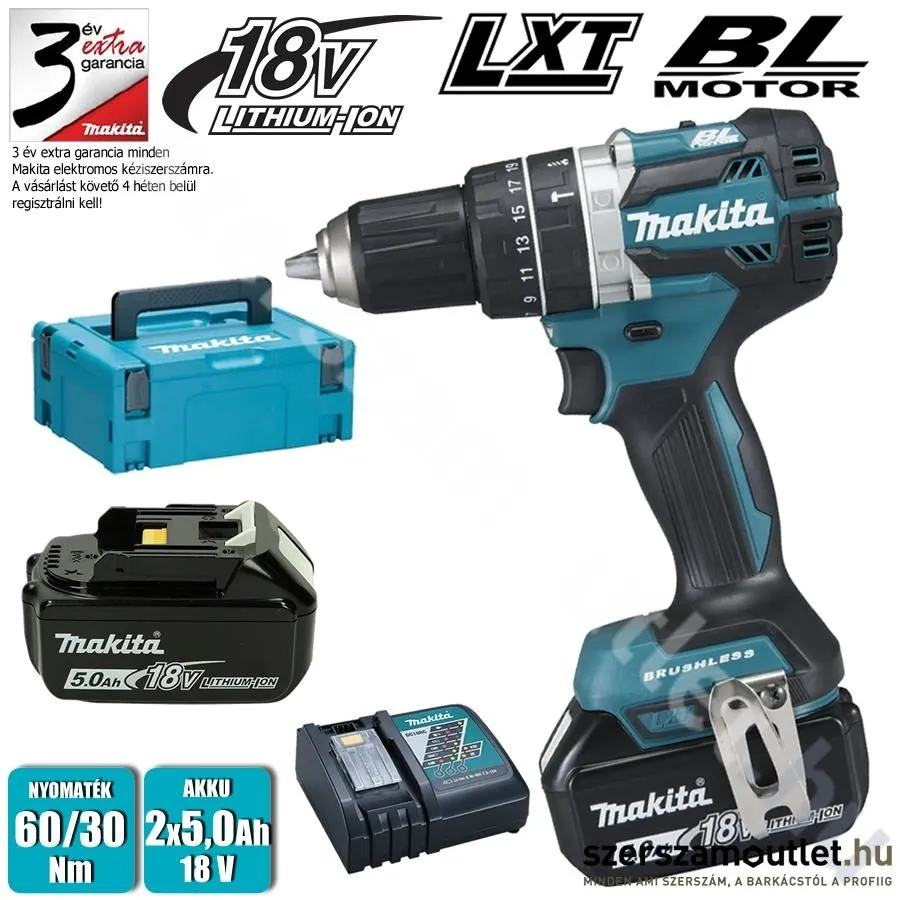 MAKITA DHP484RTJ Akkus szénkefementes ütvefúró-csavarbehajtó MakPac kofferben (2x18V/5,0Ah)