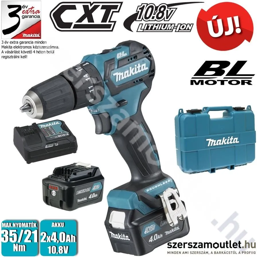 MAKITA HP332DSME Akkus szénkefementes ütvefúró-csavarbehajtó (2x4,0Ah/10,8V) kofferben