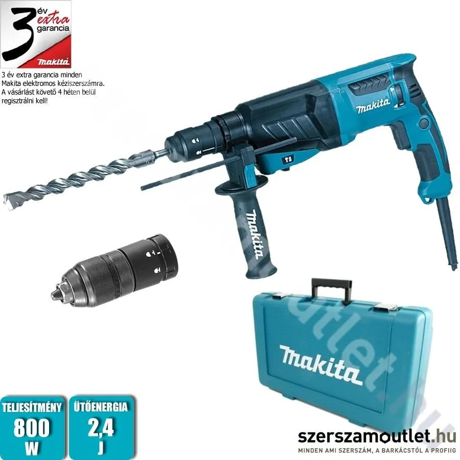 MAKITA HR2630T Fúró-vésőkalapács kofferben (800W/2,4J)